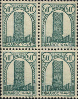 Maroc (Prot.Fr) Poste N** Yv:207 Mi:191 Rabat Tour Hassan Dent 12 G.brillante Bloc De 4 - Unused Stamps