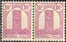 Maroc (Prot.Fr) Poste N** Yv:204 Mi:188 Rabat Tour Hassan Dent 12 G.brillante Paire - Unused Stamps