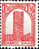 Maroc (Prot.Fr) Poste N* Yv:213 Mi:197 Rabat Tour Hassan Dent 12 G.brillante (points De Rouille) - Unused Stamps