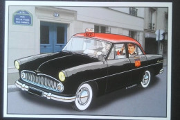 ► SIMCA ARIANE 1960 - TAXI Parisien Avec Johnny HALIDAY  En Passager Devant Son Domicile à PARIS 9eme - CPM Illustrateur - Taxi & Carrozzelle