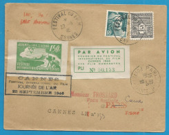 FRANCE - Arc De Triomphe + Marianne De Gandon - N°628+713 Lettre Du 22/9/46 - Festival De Cannes - Journée De L'Air - 1944-45 Triomfboog