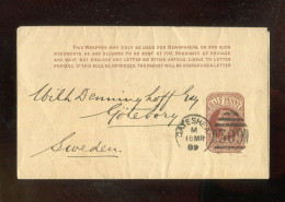 "GROSSBRITANIEN" 1889, Streifband Mit Kleinem K1 "GATESHEAD" Und Nr.-Stempel "309", Nach Schweden (L2125) - Cartas & Documentos