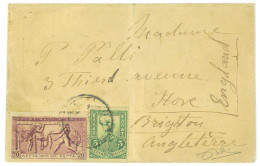 P3403 - GREECE , 1907 NORMAL LETTER TO BRIGHTON, ENGLAND, 25 LEPTA RATE, A 20 + A 5 DEFINITIVE STAMP. MIXED FRANKING - Sommer 1896: Athen