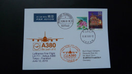Premier Vol First Flight Tokyo Japan To Frankfurt Airbus A380 Lufthansa 2010 - Covers & Documents