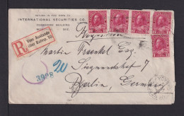 1912 - 5x 2 C. Auf Einschreibbrief Ab Montreal Nach Berlin - Transit-R-Zettel - Briefe U. Dokumente