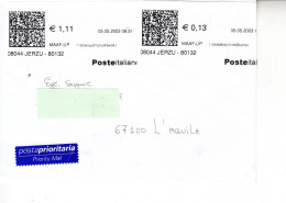 ITALIA  2003 - Lettera  Da  Jersu Con Doppia Etichetta - 2001-10: Marcophilie