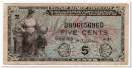 UNATED STATES,MILITARY PAYMENT CERTIFICATE,5 CENTS,1951,P.M22,FINE+ - 1951-1954 - Series 481