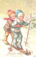 Wally Fialkowska:Girls Having Pair Skiing, Pre 1940 - Fialkowska, Wally