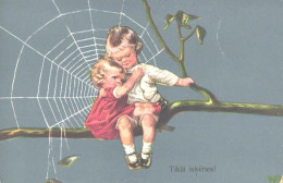 Wally Fialkowska:Boy And Girl Siting Near Cobweb, Pre 1940 - Fialkowska, Wally