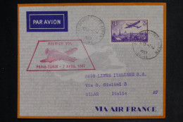 FRANCE - Cachet Du 1er Vol Paris / Turin Sur Enveloppe En 1937 -  L 152602 - 1927-1959 Briefe & Dokumente