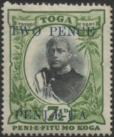 Tonga 1923 SG65 2d On 7½d King George II MLH - Tonga (1970-...)