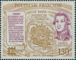 French Polynesia 1987 Sc#C225,SG509 130f George Vancouver, Map And Quotation MNH - Altri & Non Classificati