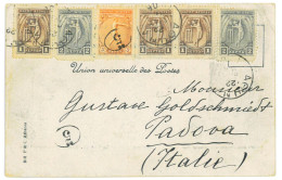 P3415 - GREECE, 22.4.1906 POST CARD TO ITALY, 10 L. RATE 5 STAMPS, 3 COLOR FRANKING, EXTREMALLY DECORATIVE - Sommer 1896: Athen