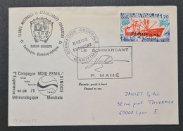 TAAF,  Timbre Numéro 66. Marion Dufresne.  Lettre Signée Par Le Commandant. - Storia Postale