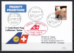 2005 Zurich - Frankfurt Code Share Lufthansa/ Swissair  First Flight, Erstflug, Premier Vol ( 1 Card ) - Autres (Air)