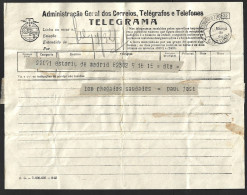 Telegram From Madrid, Spain Received With Estoril Obliteration 1948. Telegrama De Madrid, Espanha Recebido Com Obliteraç - Storia Postale