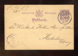 "WUERTTEMBERG" 1887, K1 "ULM BAHNHOF" Auf Postkarte (A2106) - Postwaardestukken