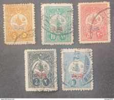 TURKEY OTTOMAN العثماني التركي Türkiye 1908 SERVICE OVERPRINTED STAMPS OF 1908 CAT UNIF 35/39 - Gebraucht