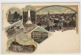 39037721 - Lithographie Oederan. Kirche Eisenbahn - Unglueckdenkmal Totalansicht Bahnhof Schule Rathaus. Ungelaufen,  G - Oederan