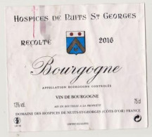 Etiquette HOSPICES DE NUITS SAINT GEORGES " BOURGOGNE 2016 " (2879)_ev502 - Bourgogne