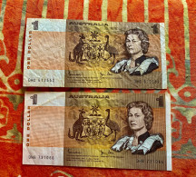 Set Of 2 Banknotes 1$ Dollar Australia - Queen Elizabeth II - 1974-94 Australia Reserve Bank (paper Notes)