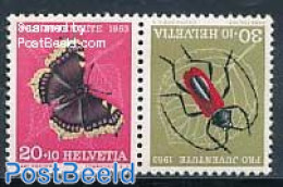 Switzerland 1953 Tete Beche Pair, Mint NH, Nature - Butterflies - Insects - Neufs
