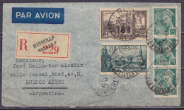 France - Env. Recommandée Par Avion Affr. N°389+394+3x411 Càd "MARSEILLE-BOURSE /17-12-1938" Pour BUENOS AIRES Argentine - Covers & Documents