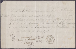 Bordereau D'envoi De Paquets De Tissus Càd Hexagon. "LIEGE (GUILL.) /31 MAI 18?? Pour Baron De Sélys Longchamps Près De  - Documenti & Frammenti