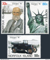 Norfolk 382-384,384a, MNH. Mi 383-385, Bl.10. AMERIPEX-1986. Ship, Car, Liberty. - Ile Norfolk