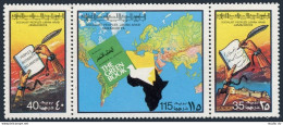 Libya 707 Ac Strip, MNH. Michel 621-623. The Green Book, 1977. World Map, Dove. - Libya