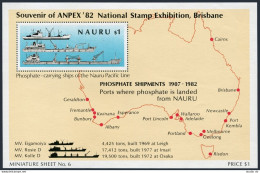 Nauru 256 Sheet, MNH. Mi 258 Bl.6. ANPEX-1982. Phosphate Shipments, Ships, Map. - Nauru