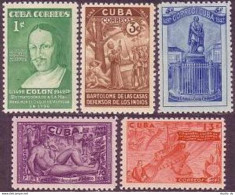 Cuba 387-391,C36-37,hinged.Mi 190-196.Columbus,Bartolome De Las Casas,Lighthouse - Unused Stamps