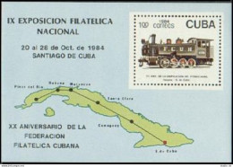 Cuba 2744, MNH. Michel 2898 Bl.87. National PhilEXPO-1984. Locomotive,map. - Neufs