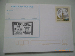 Cartolina Postale "MILANO '82 Prima Esposizione Mondiale Letteratura Filiatelica" - 1981-90: Marcophilia