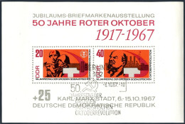 Germany-GDR 959a Sheet, CTO. Michel Bl.26. Russian October Revolution, 50, 1967. - Unused Stamps