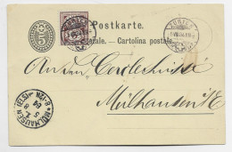 SUISSE HELVETIA  5C SUR ENTIER POSTKARTE ZURCIH 5.VIII.1884 TO MULHOUSE ALSACE - Covers & Documents