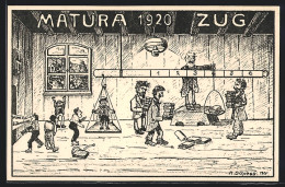 Künstler-AK Zug, Matura 1920, Schüler Auf Einer Waage  - Sonstige & Ohne Zuordnung