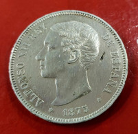 ESPAÑA. AÑO 1875. 5 PTAS PLATA  ALFONSO XII  DE M. PESO 24,9 GR - First Minting