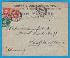 VICTORIA COMPANY, LIMITAD, ORAN. LETTRE A " NÄHMASCHINENFABRIK ADOLF KNOCH " A SAALFELS/SAALE, 1912. - Lettres & Documents