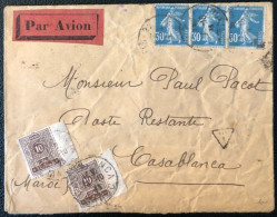 Maroc, Divers Taxe Sur Enveloppe De France Pour Casablanca 1926 - (A1565) - Postage Due