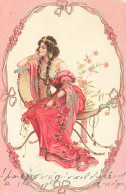 N°25165 - Carte Gaufrée - Art Nouveau - Jeune Femme Songeuse, Assise - Vrouwen