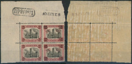 Dendermonde - N°188A En Bloc De 4** Coin De Feuille + Dépôt 1921 Et Griffe MALINES. Superbe - Ongebruikt