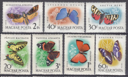 HUNGARY 1959 Fauna Insects Butterflies Mi 1633-1639 MNH(**) #Fauna864 - Schmetterlinge