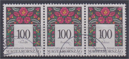 Hongrie Serie Courante N° 3668 100 Forint Bande De Trois Oblitérées - Used Stamps