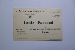 Carte Visite  -  VINS EN GROS  -  Louis PACCOUD  -  Lyon  -  Champagne  -  Mousseux  -  Corbières - Viñedos