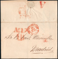 Madrid - Prefilatelia - PE 86R - Carta De Sevilla A Madrid - Al Dorso Marca "A" Abono Roja - ...-1850 Préphilatélie