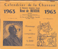 CALENDRIER DE LA CHANSON    1963   DU CHANSONNIER  RENE DE BRUXEUIL - Grossformat : 1961-70