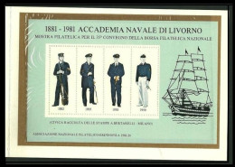 ● ITALIA 1981 ֍ UNIFORMI / Accademia Navale Di Livorno ● Piccolo FOLDER Foglietto Erinnofilo ● Lotto N. 107 ● - Blokken & Velletjes