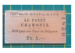 Ticket  Chemins De Fer PLM & J.S Le Fayet Chamonix - Andere & Zonder Classificatie