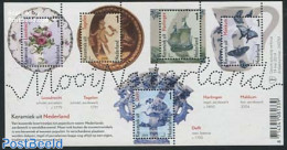 Netherlands 2014 Ceramics S/s With 5 Different Stamps, Mint NH, Nature - Transport - Birds - Butterflies - Flowers & P.. - Ungebraucht